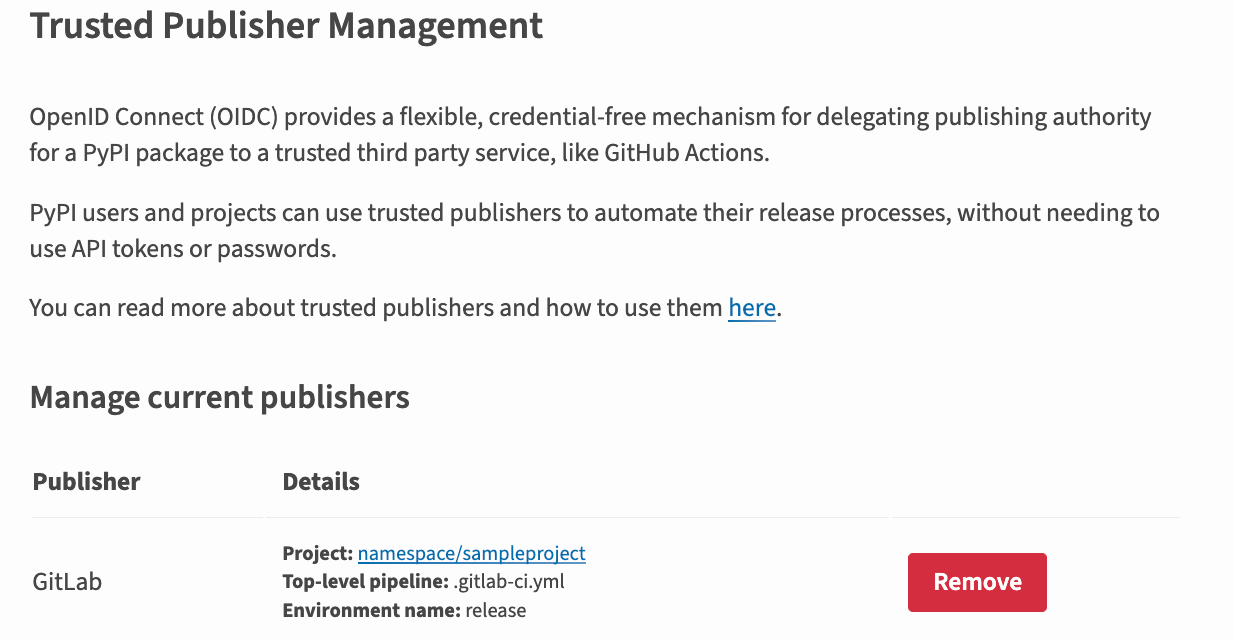 Image showing a newly added GitLab publisher