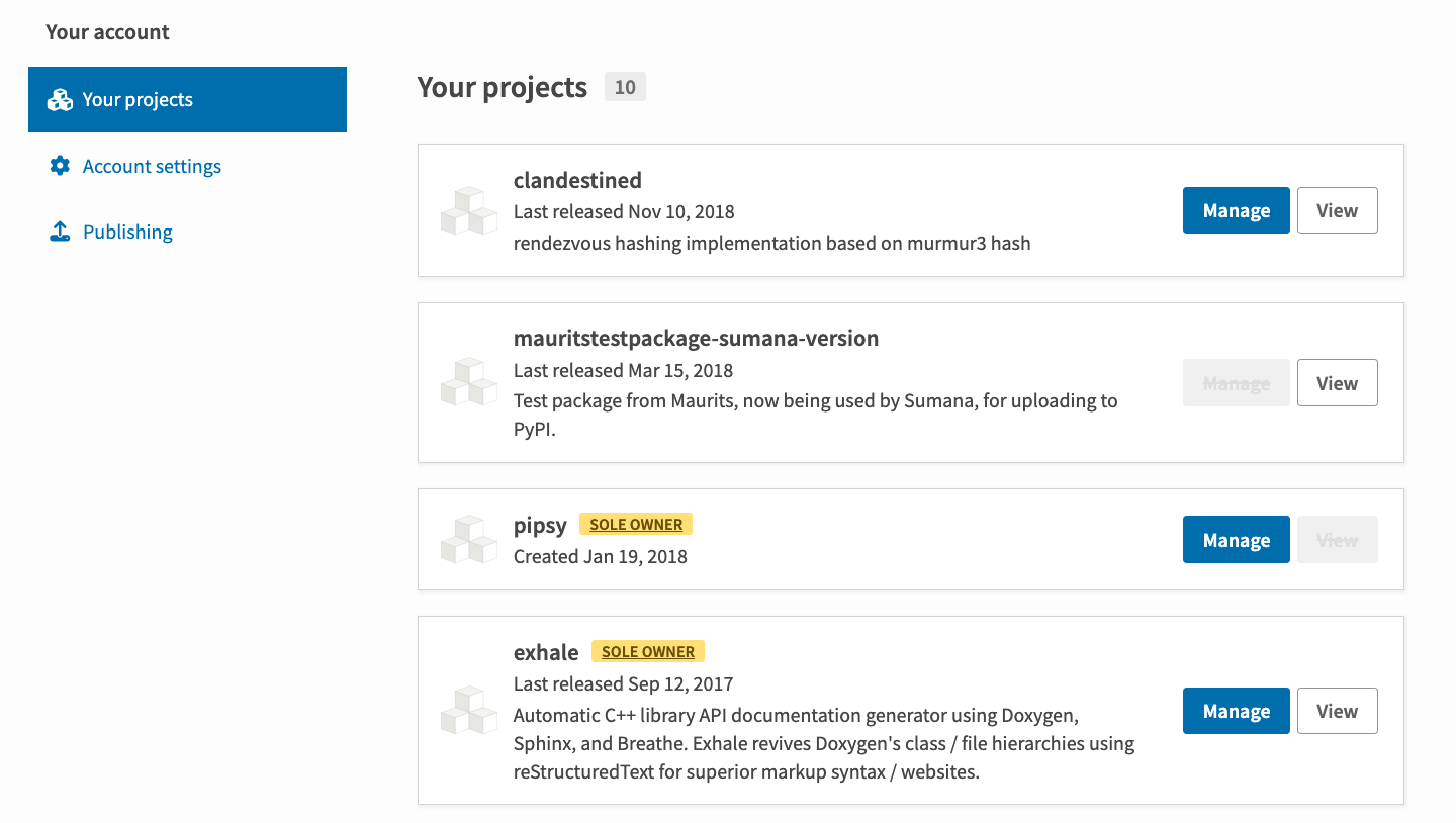 Image showing the 'Your Projects' page